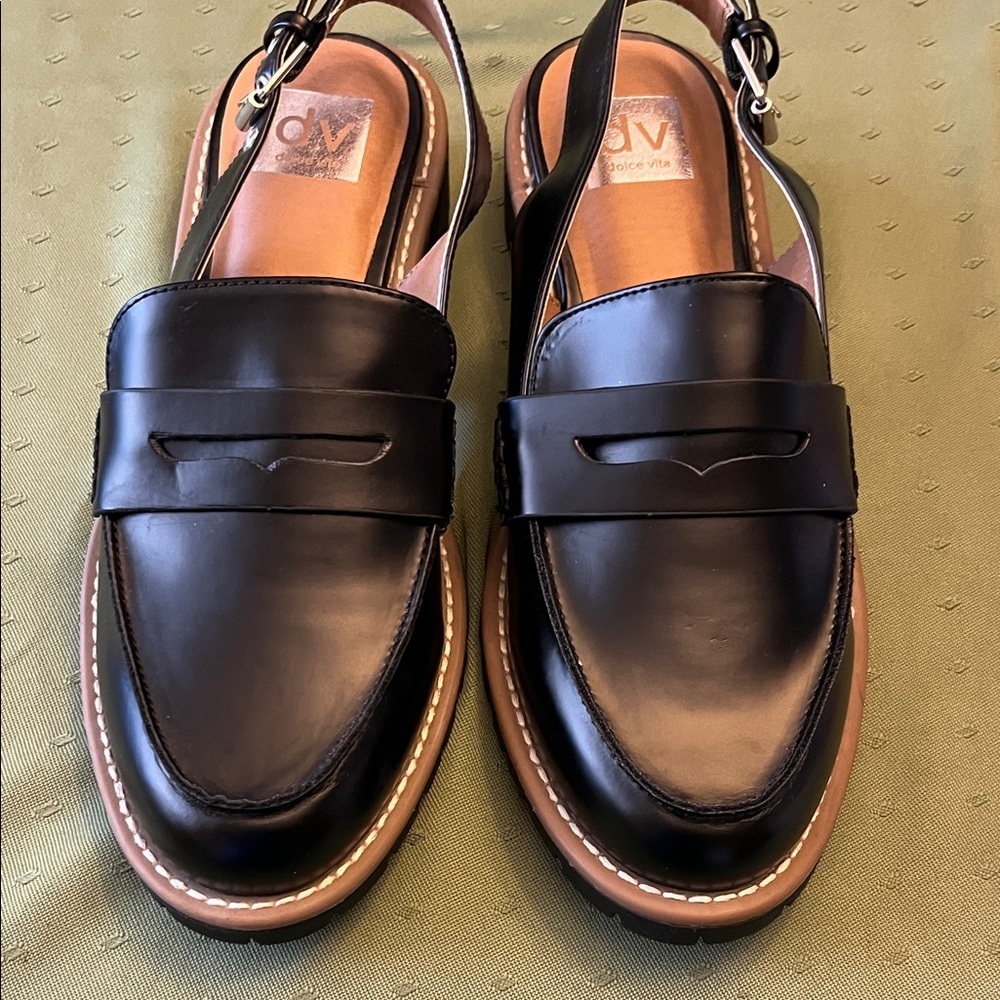 DV by Dolce Vita Black Leather Slingback Loafers
